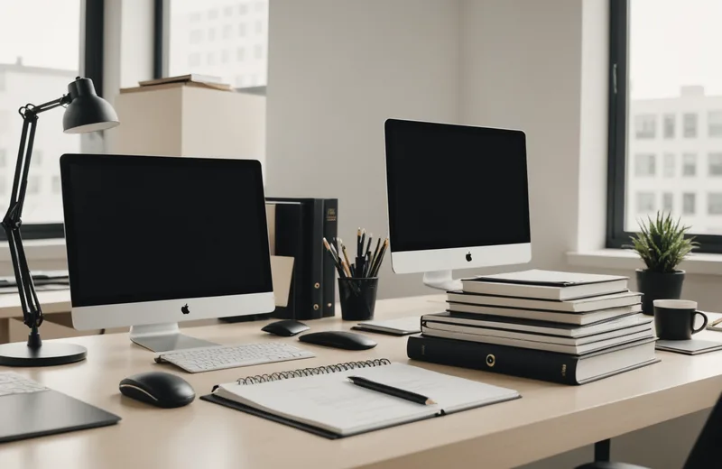 Legal operations workspace with contract files and a laptop